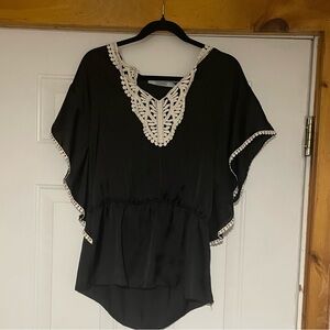 Karlie, Chic Black Blouse with Lace Detail, sm-medium